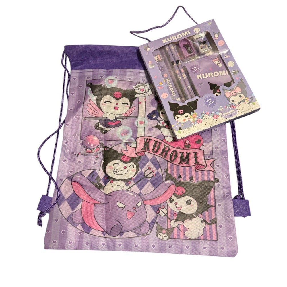 Kuromi Drawstring Bag & Stationery Set Combo